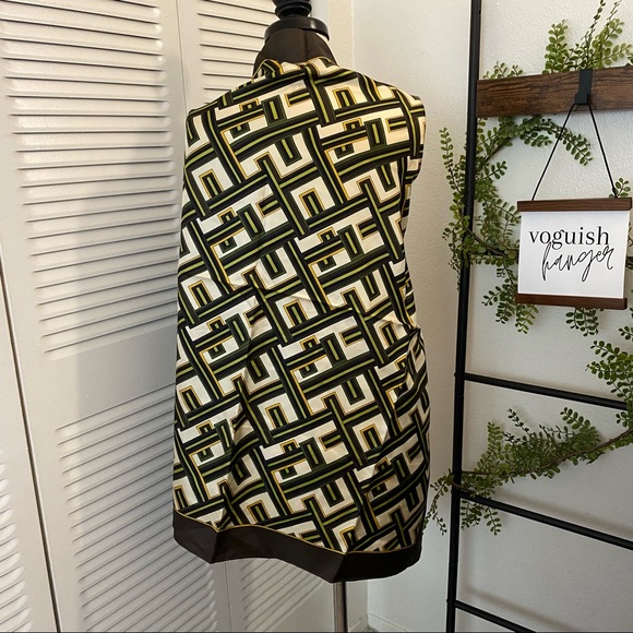 Ann Taylor LOFT|OS|Brown Green Gold Ivory Geometric Pattern Silk Scarf - Picture 4 of 5